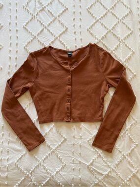 wild fable Rust Brown Long Sleeve Cropped Button-Up Top